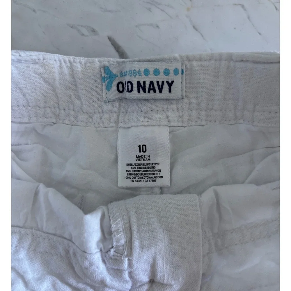 Old Navy Girls White Linen Blend Shorts Size 10 Casual Summer Beachy
